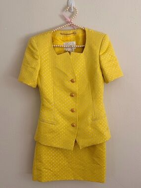 Escada Couture Vintage Yellow Suit Skirt Set 2 piece Designer 80s 90s Italy